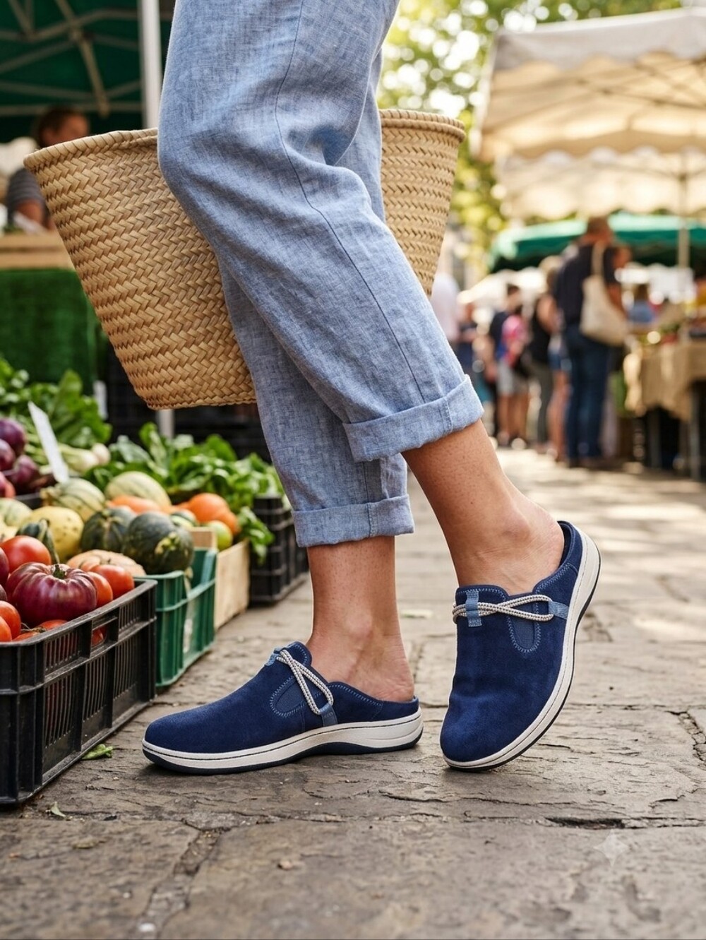 Clarks Cloudsteppers Navy Blue Cushion Soft Mule Slip On Clogs Shoes